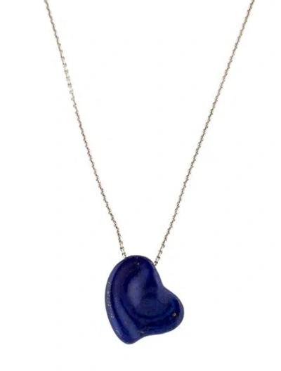 Pre-owned Tiffany & Co Vintage Lapis Lazuli Full Heart Pendant Necklace, 24" In Multi
