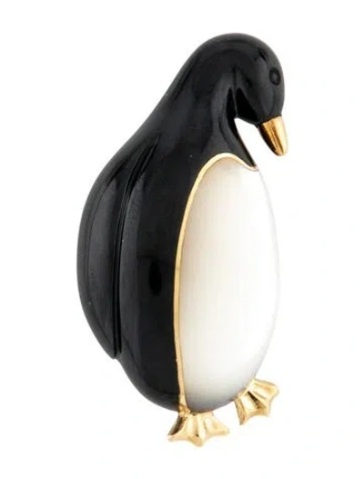 Pre-owned Tiffany & Co Vintage Mother Of Pearl & Nephrite Penguin Brooch In Multi