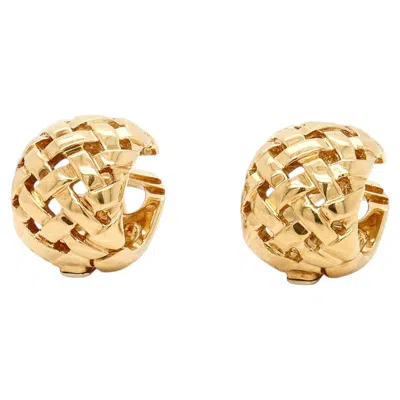 Pre-owned Tiffany & Co Vintage Pair Of . Vannerie 18k Gold Lattice Huggie Hoop Earrings In Multiple