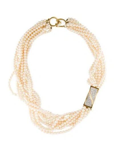 Pre-owned Tiffany & Co Vintage Pearl & 5.88ctw Diamond Torsade Multistrand Necklace, 18"