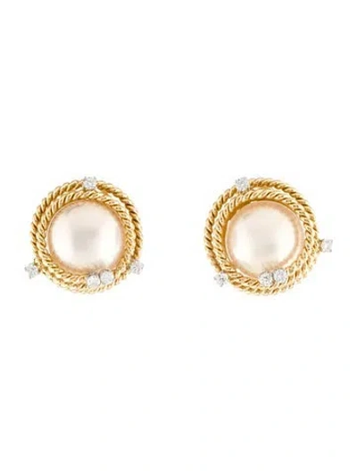 Pre-owned Tiffany & Co Vintage Pearl & Diamond Earclips In Multi
