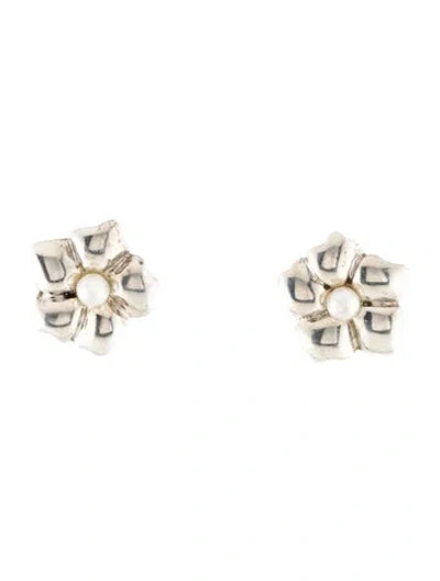 Pre-owned Tiffany & Co Vintage Pearl Flower Stud Earrings In Multi
