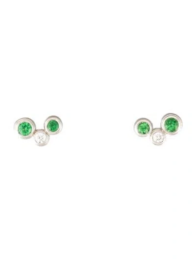Pre-owned Tiffany & Co Vintage Platinum Diamond & Tsavorite Bubble Stud Earrings In Multi