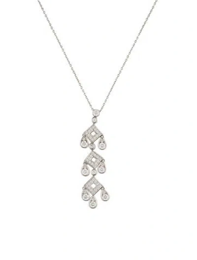 Pre-owned Tiffany & Co Vintage Platinum Diamond Jazz Pagoda Pendant Necklace, 16" In Multi