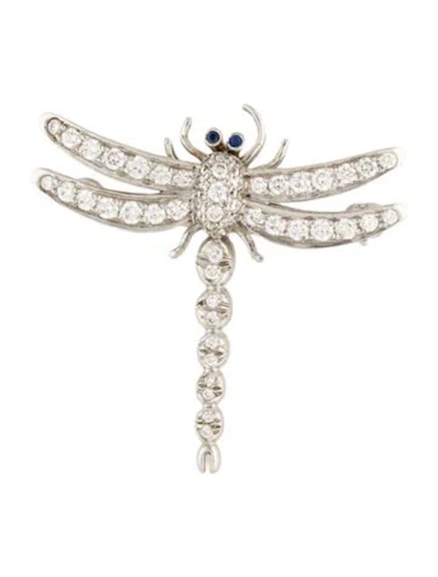 Pre-owned Tiffany & Co Vintage Platinum Sapphire & Diamond Enchant Dragonfly Pin Brooch In Multicolor