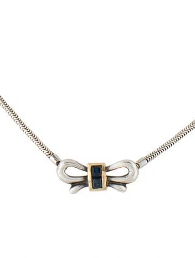 Pre-owned Tiffany & Co Vintage Sapphire Bow Pendant Necklace, 16" In Multi