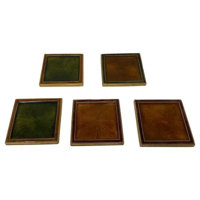 Pre-owned Tiffany & Co Vintage Set Of 5 Mid Century Brass And Glass Coasters In Brown