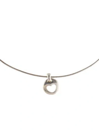 Pre-owned Tiffany & Co Vintage Stencil Cut Out Heart Pendant Necklace, 16" In Multi
