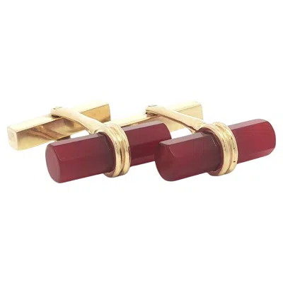 Pre-owned Tiffany & Co Vintage . 14k Yellow Gold Faceted Barrel Carnelian Cufflinks