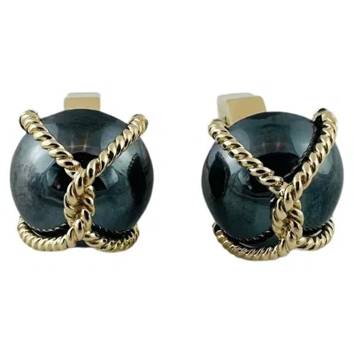 Pre-owned Tiffany & Co Vintage . 14k Yellow Gold Hematite Cable Cufflinks