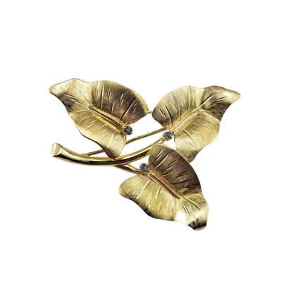 Pre-owned Tiffany & Co Vintage . 18 Karat Yellow Gold And Sapphire Leaf Brooch/pin #21564