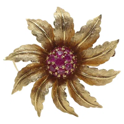 Pre-owned Tiffany & Co Vintage . 18k Gold Ruby Starburst Flower Brooch Pin In Multiple