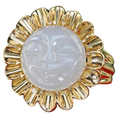 Pre-owned Tiffany & Co Vintage Tiffany And Co 18k Yellow Gold Carved Moonstone Face Sun Ring