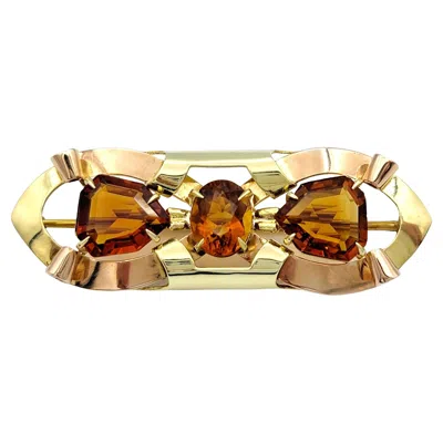 Pre-owned Tiffany & Co Vintage . Citrine Ribbon Design Brooch 14 Karat Yellow & Rose Gold
