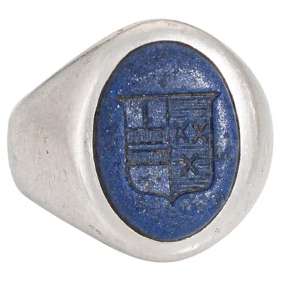 Pre-owned Tiffany & Co Vintage  Crest Ring Lapis Lazuli Platinum Sz 6 Mid Century Signet In Multi