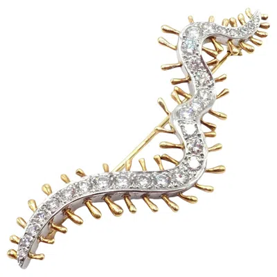 Pre-owned Tiffany & Co Vintage . Diamond Centipede Platinum Yellow Gold Pin Brooch