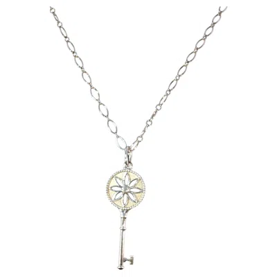 Pre-owned Tiffany & Co Vintage  Diamond Daisy Key Pendant Chain Necklace 925 18" + Pouch In Multi