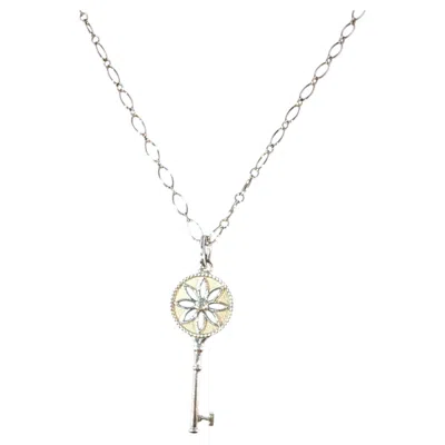 Pre-owned Tiffany & Co Vintage  Diamond Daisy Key Pendant Chain Necklace 925 18" + Pouch In Multiple