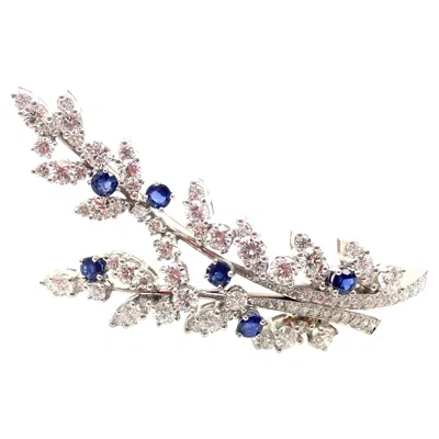 Pre-owned Tiffany & Co Vintage . Diamond Sapphire Flower Platinum Pin Brooch In Blue