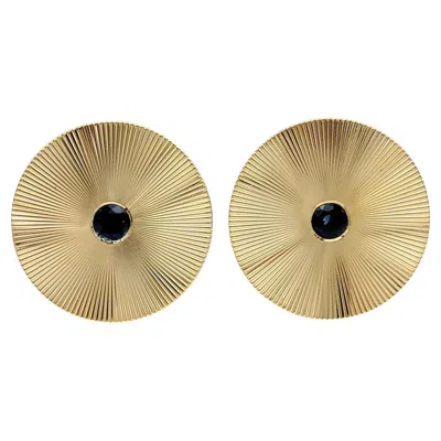 Pre-owned Tiffany & Co Vintage . Disc Style Blue Sapphire Cufflinks 14 Karat Yellow Gold
