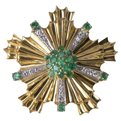 Pre-owned Tiffany & Co Vintage  Mid-century Emerald And Diamond Pinwheel Brooch In Green
