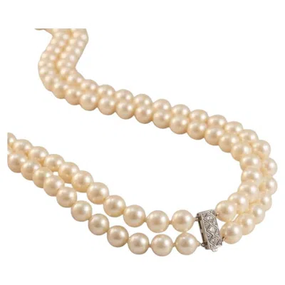 Pre-owned Tiffany & Co Vintage  Platinum Two Row Pearl Diamond Necklace Elegant Design In Multi