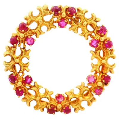 Pre-owned Tiffany & Co Vintage Tiffany And Co. Ruby 18k Yellow Gold Wreath Brooch