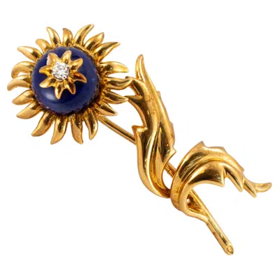 Pre-owned Tiffany & Co Vintage . Schlumberger 18k Yellow Gold Lapis Lazuli Diamond Brooch