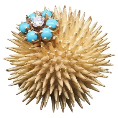 Pre-owned Tiffany & Co Vintage . Sea Urchin Brooch With Turquoise And Diamond - Vhk#821b In Multiple