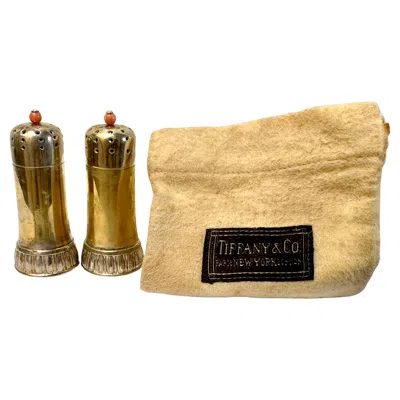 Pre-owned Tiffany & Co Vintage . Silver-soldered Gilt Salt & Pepper Shakers, Coral Finial In Red
