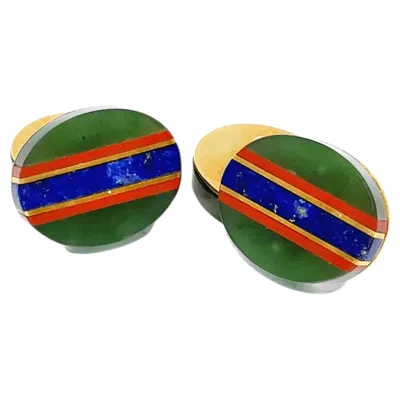 Pre-owned Tiffany & Co Vintage . X Ralph Lauren 18k Gold Striped Inlaid Stone Cufflinks In Multi
