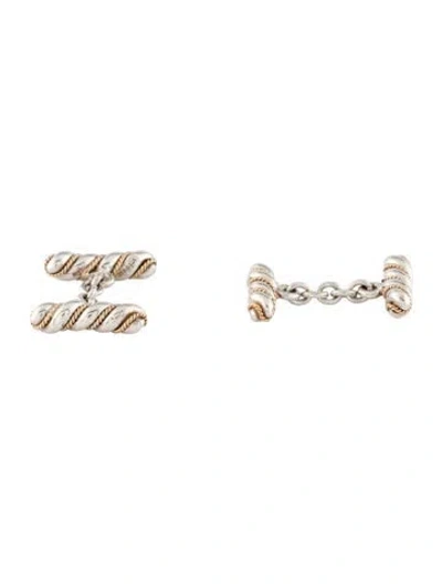 Pre-owned Tiffany & Co Vintage Two-tone Bar Rope Cufflinks In Multi