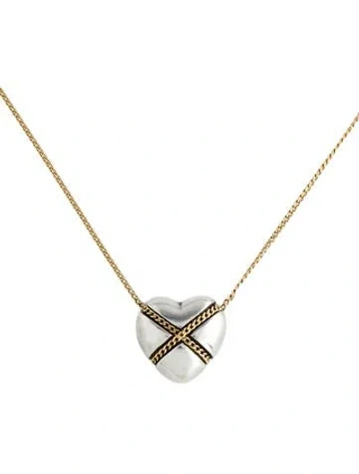 Pre-owned Tiffany & Co Vintage Two-tone Cross My Heart Pendant Necklace, 18" In Multi