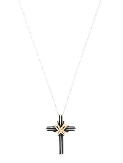 Pre-owned Tiffany & Co Vintage Two-tone Cross Pendant Necklace, 20" In Multi