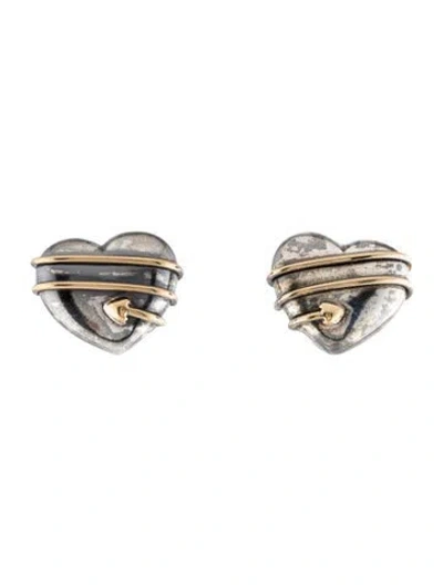 Pre-owned Tiffany & Co Vintage Two-tone Cupid's Arrow Heart Clip-on Stud Earrings In Multi