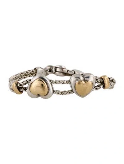 Pre-owned Tiffany & Co Vintage Two-tone Double Heart Slide Bracelet, 7" In Multi