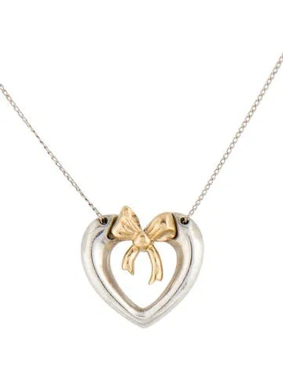 Pre-owned Tiffany & Co Vintage Two-tone Heart & Bow Pendant Necklace, 18" In Multi