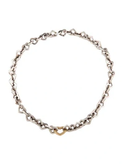 Pre-owned Tiffany & Co Vintage Two-tone Heart Collar Necklace, 16" In Multi