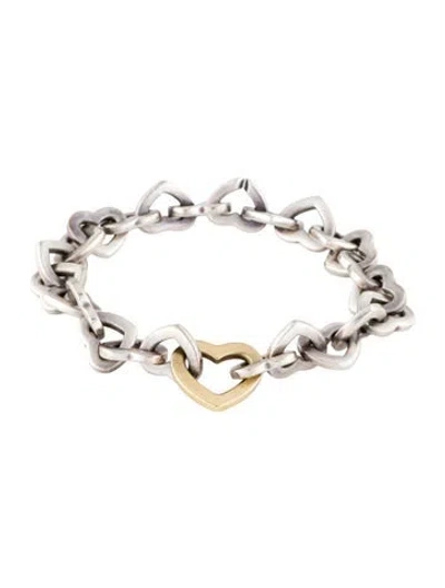 Pre-owned Tiffany & Co Vintage Two-tone Heart Link Bracelet, 5.75" In Multi