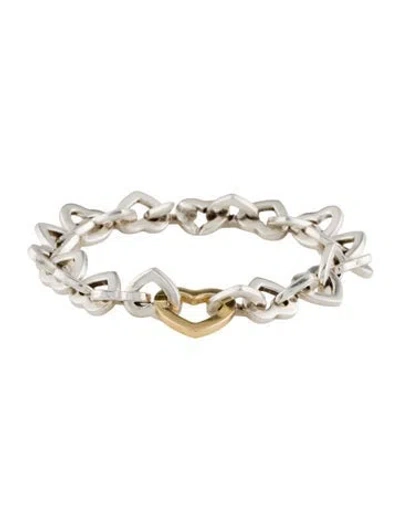 Pre-owned Tiffany & Co Vintage Two-tone Heart Link Bracelet, 6.5" In Multi