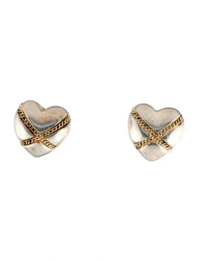 Pre-owned Tiffany & Co Vintage Two-tone Heart Stud Earrings In Multi
