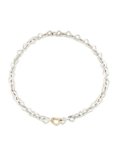 Pre-owned Tiffany & Co Vintage Two-tone Hearts Link Chain Necklace, 16" In Multi
