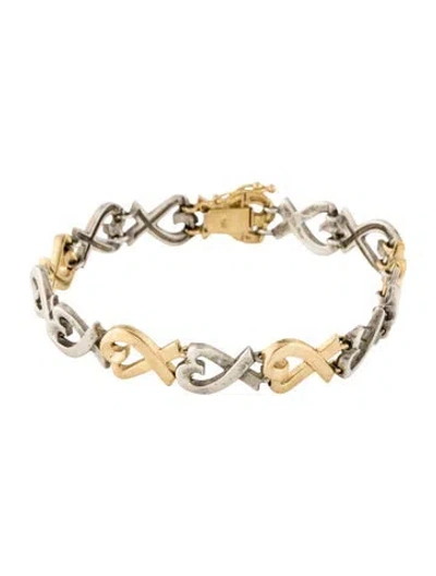 Pre-owned Tiffany & Co Vintage Two-tone Loving Heart Link Bracelet, 7" In Multi