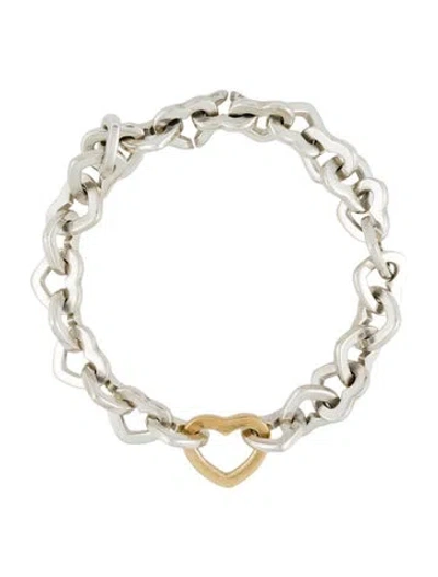Pre-owned Tiffany & Co Vintage Two-tone Open Heart Link Bracelet, 6.5" In Multi