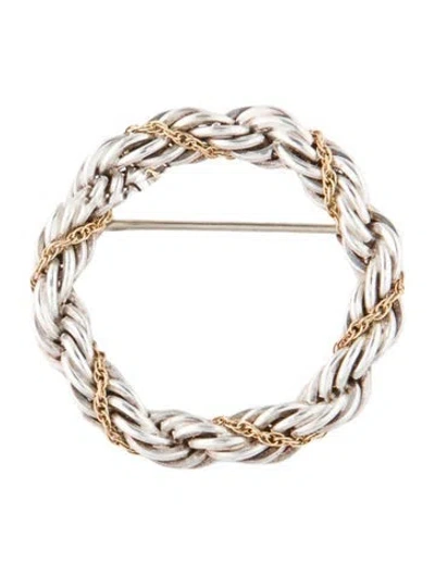 Pre-owned Tiffany & Co Vintage Two-tone Twisted Rope Circle Brooch In Multi