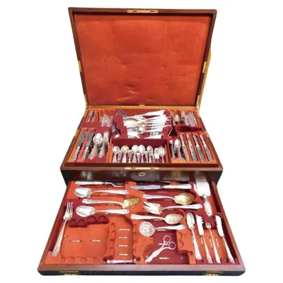 Pre-owned Tiffany & Co Wave Edge By Tiffany Sterling Silver Flatware Set Service 259 Pcs Fitted Chest In Brown