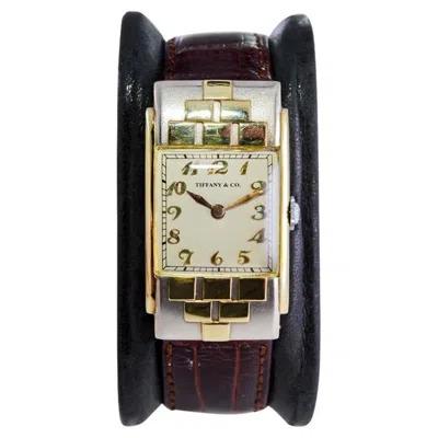Pre-owned Tiffany & Co . Yellow And White Gold Art Deco Handmade Manual Watch