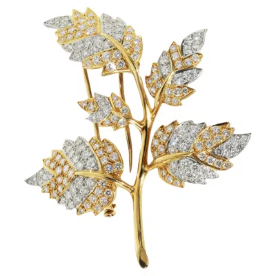 Pre-owned Tiffany & Co . Yellow Gold & Platinum Diamond 5 Leaf Schlumberger Brooch