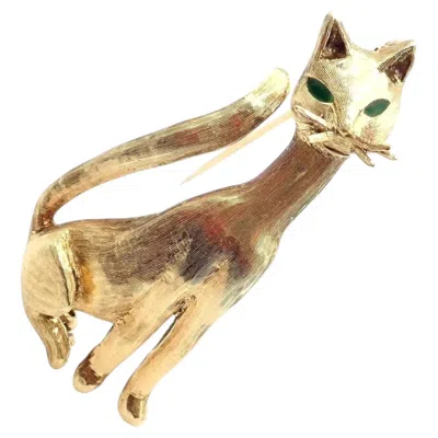 Pre-owned Tiffany & Co Yellow Gold Emerald Cat Pin Brooch