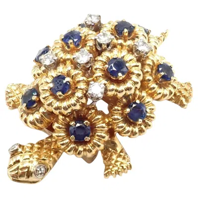 Pre-owned Tiffany & Co . Yellow Gold Turtle Diamond Sapphire Pin Brooch